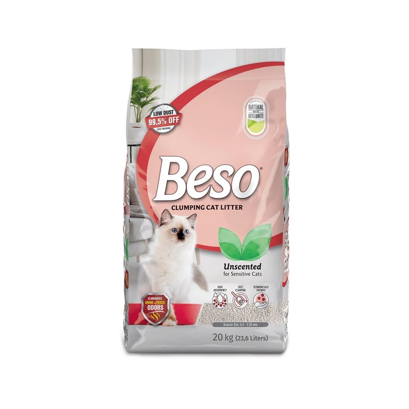 بيسو Beso Clumping Unscented Cat Litter - 20 kg