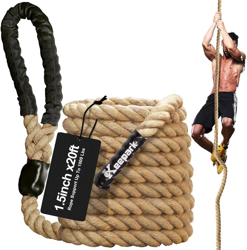 Keepark Climbing Rope 1.5 Inch Diameter 10FT 15FT 20FT 25FT 30FT 35FT Gym Climbing Rope for Fitness & Strength Training, Workout Exercises Climbing Rope for Adults Kids Outdoor or Home Indoor - Image 1