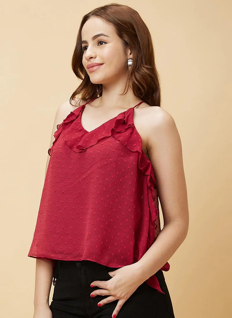 جلو باص بلوزة نسائية بحمالات كتف وتفاصيل مكشكشة للحفلات بتصميم ذاتي