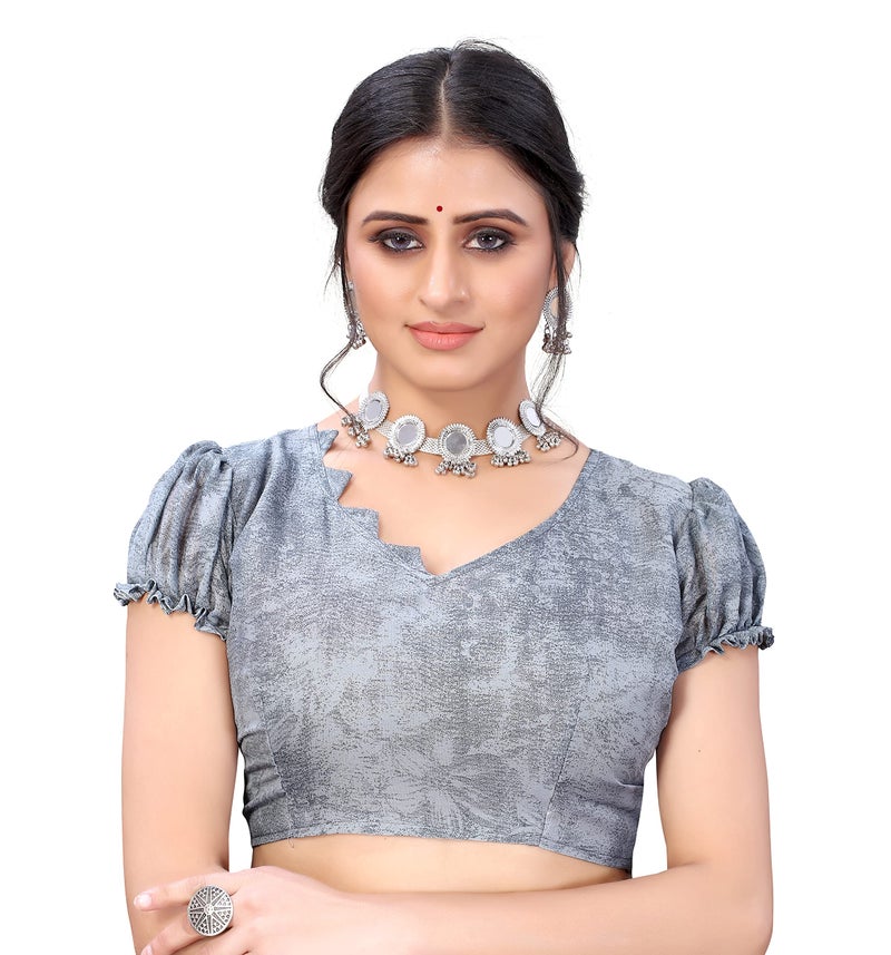 Yashika Womens Printed Georgette Saree With Blouse Piece(JALSA GREY) - Image 5