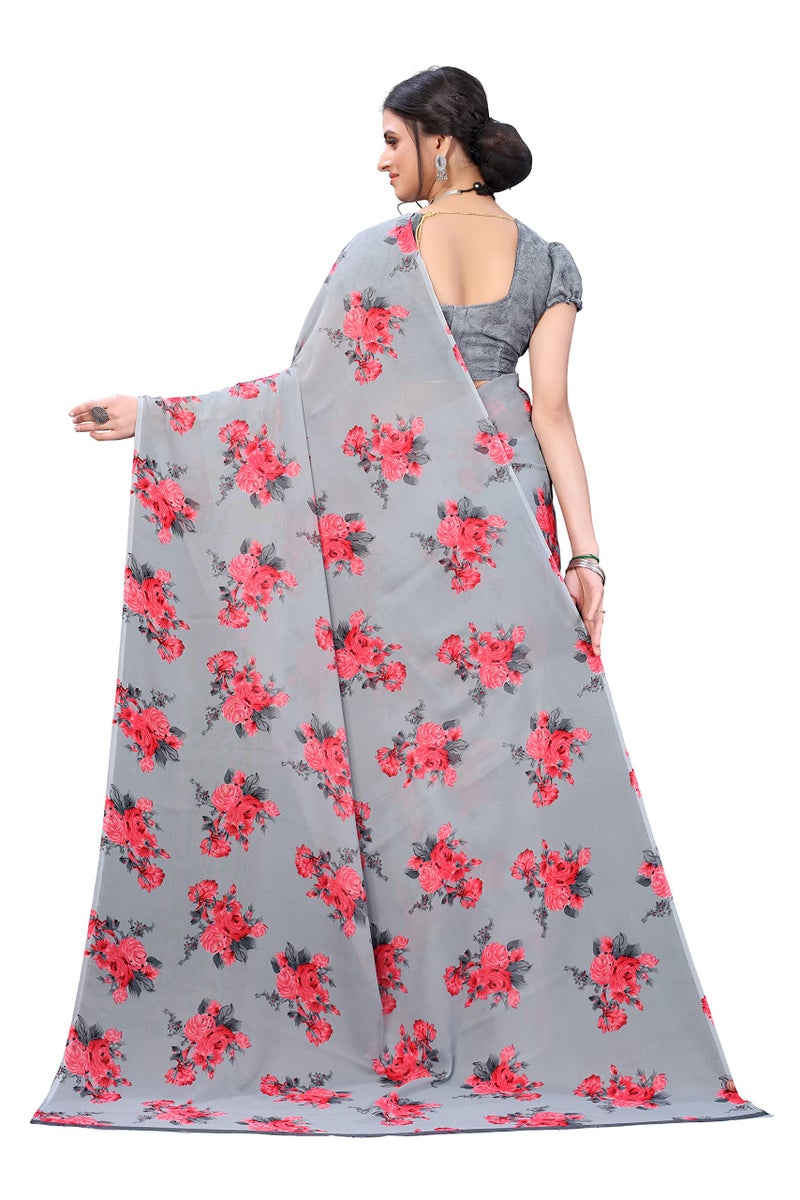 Yashika Womens Printed Georgette Saree With Blouse Piece(JALSA GREY) - Image 3