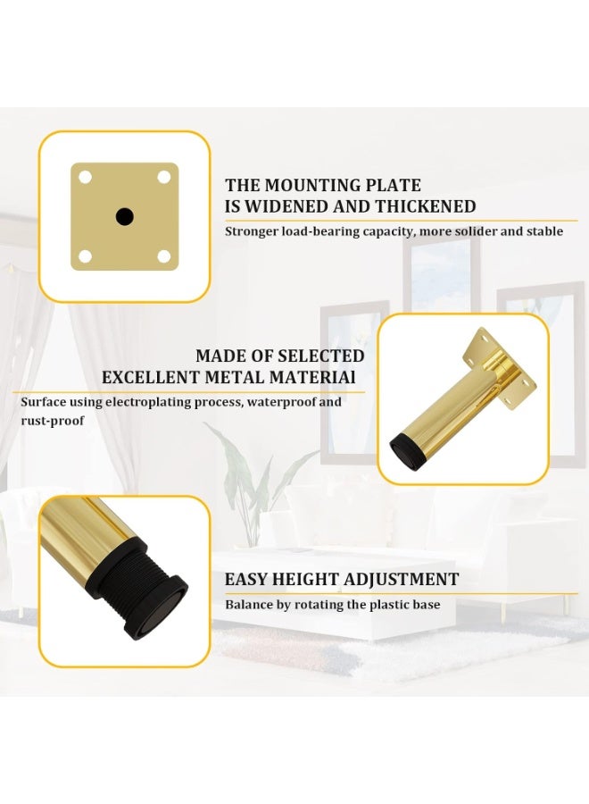 أثاث ساقين 6 بوصة ، معدنية أريكة ساقين مجموعة من 4 ساقين ملابس ذهبية للكابينة الجانبية أريكة أريكة عثمانية (6 "/ 15 سم ، الذهب) - Image 3