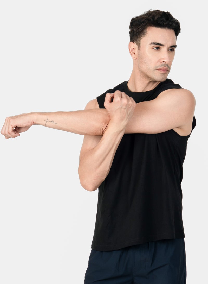انكسيخ UNXAGE Origin Muscle Tank Top for Men - Premium Cotton Blend Sleeveless Tank Top| Breathable Workout Tank | Black - Image 3