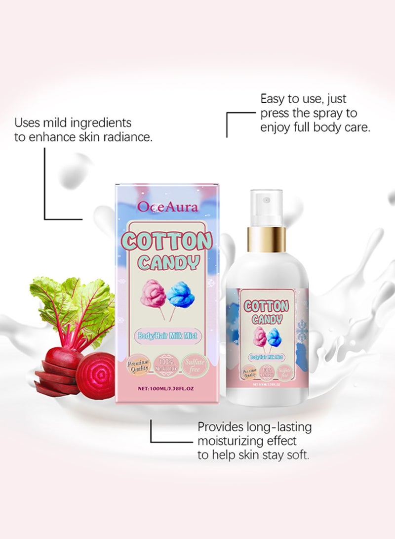 OceAura 100mlCotton Candy Body and Hair Milk Mist Body Moisturizing Spray Cotton Candy Body Moisturizing Spray Drying Refreshing Body Care Long Lasting Body Hair Milk Mist Cotton Candy Skin Body Spray - Image 5