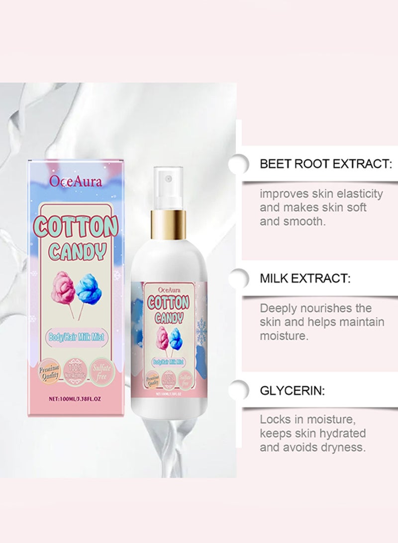 OceAura 100mlCotton Candy Body and Hair Milk Mist Body Moisturizing Spray Cotton Candy Body Moisturizing Spray Drying Refreshing Body Care Long Lasting Body Hair Milk Mist Cotton Candy Skin Body Spray - Image 4