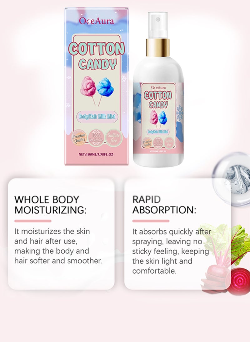 OceAura 100mlCotton Candy Body and Hair Milk Mist Body Moisturizing Spray Cotton Candy Body Moisturizing Spray Drying Refreshing Body Care Long Lasting Body Hair Milk Mist Cotton Candy Skin Body Spray - Image 3