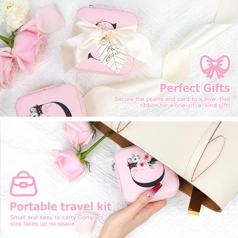 AYGXU birthday gifts for women,Small Jewelry Box for Girls,Jewelry Box,Small Jewelry Organizer Box,Necklace Earrings Ring Organizer,Travel Gifts for Women Travel Essentials,Initial K pink - Image 5
