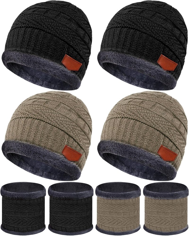 Syhood 4 Sets Kids Winter Hat and Scarf Set Warm Fleece Lining Beanie Hats Knitted Cap Scarf for 5-14 Years Boys Girls - Image 1