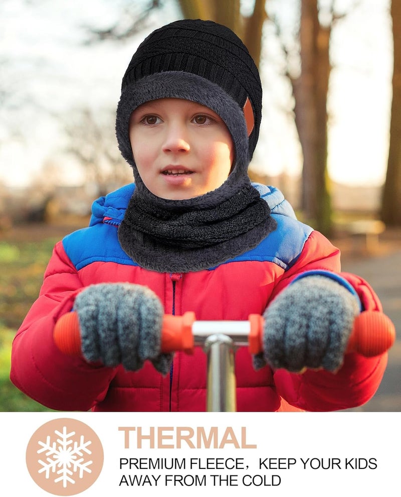 Syhood 4 Sets Kids Winter Hat and Scarf Set Warm Fleece Lining Beanie Hats Knitted Cap Scarf for 5-14 Years Boys Girls - Image 5