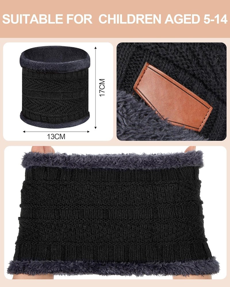 Syhood 4 Sets Kids Winter Hat and Scarf Set Warm Fleece Lining Beanie Hats Knitted Cap Scarf for 5-14 Years Boys Girls - Image 2