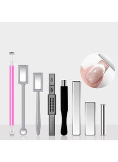 8 Pieces Nail Magnet Tool Set Double-head Flower Design Nail Magnet Pens Magnet Stick 3D Magnetic Cat Eye Gel Polish Nail Art for DIY Salon Studio or Home