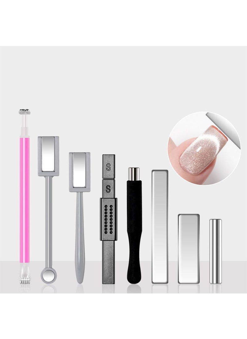 Generic - 8 Pieces Nail Magnet Tool Set Double-head Flower Design Nail Magnet Pens Magnet Stick 3D Magnetic Cat Eye Gel Polish Nail Art for DIY Salon Studio or Home - Image 1