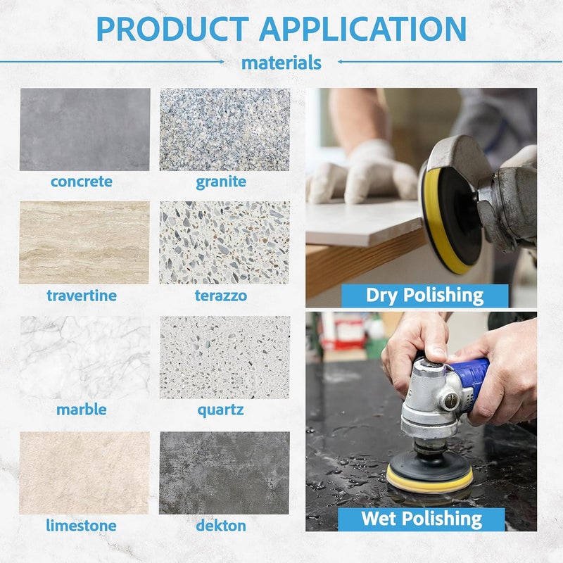 POLISHSURF Diamond Polishing Pads 5 Inch Wet Dry Set 8 Pieces for Marble Quartz Stone Countertop Granite Concrete Polishing - Image 4