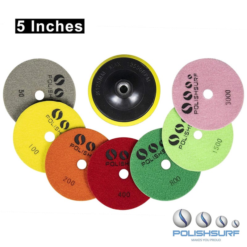 POLISHSURF Diamond Polishing Pads 5 Inch Wet Dry Set 8 Pieces for Marble Quartz Stone Countertop Granite Concrete Polishing - Image 5