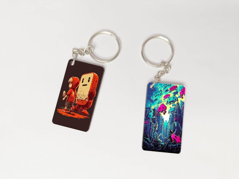 OUTFITQUE Premium Pack of 2 Anime254 Printed Long Keychain For Bike Scooty Car MDF Keyholder - Image 1