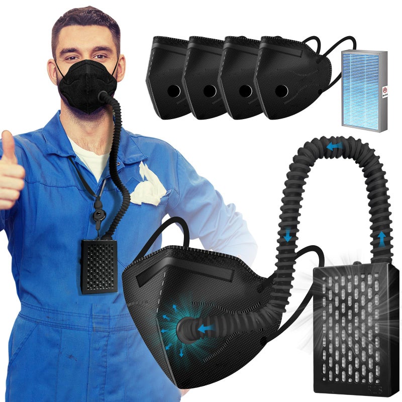 راسنر تنفس أسهل جهاز تنقية الهواء القابل للارتداء القابل لإعادة الاستخدام مع فلتر HEPA للغبار والعمل ورقائق الخشب وركوب الدراجات والجري وتسلق الجبال والرياضات الخارجية وحماية العمل باللون الأسود