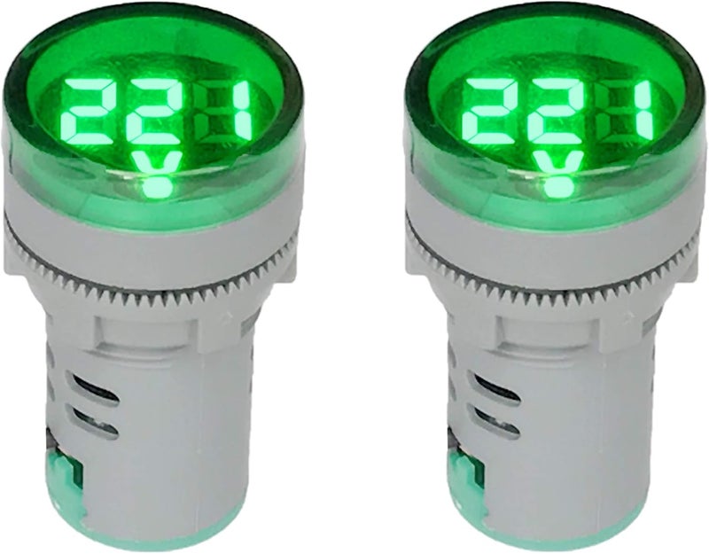 NOYITO 80-500V AC Digital Voltmeter 110V 220V 380V Red Green Yellow Blue White LCD Digital Display Small Round Head (Pack of 2) (Green) - Image 1