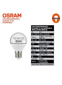 Osram Osram LED E27 classic P 5W Dimmable Bulb, 2700K Warm White – Clear (Pack of 10)  - Image 3
