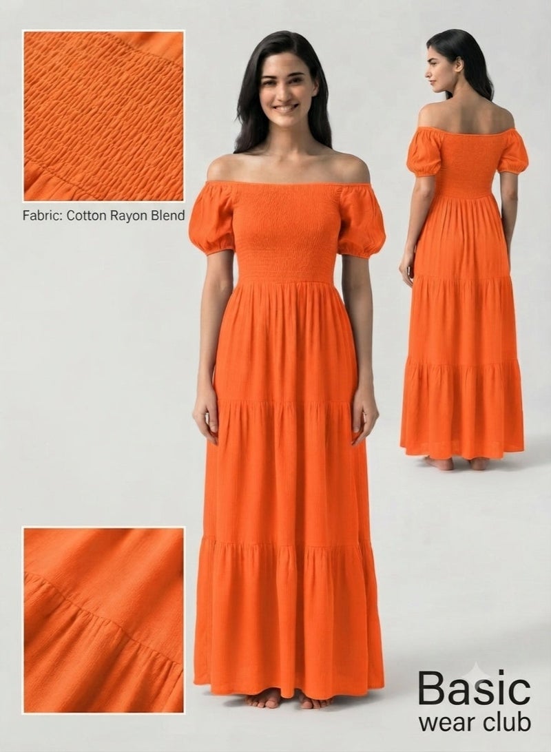 بيزيك وير كلاب فستان طويل بسيط بتصميم طبقات من Basic wear club - Image 1