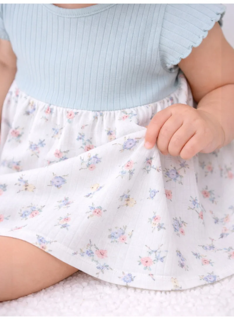 Victor And Jane  Infant Girls Drop Needle Dress with Floral Print Skirt (Mint Stripe Top) for Women | Best Price UAE