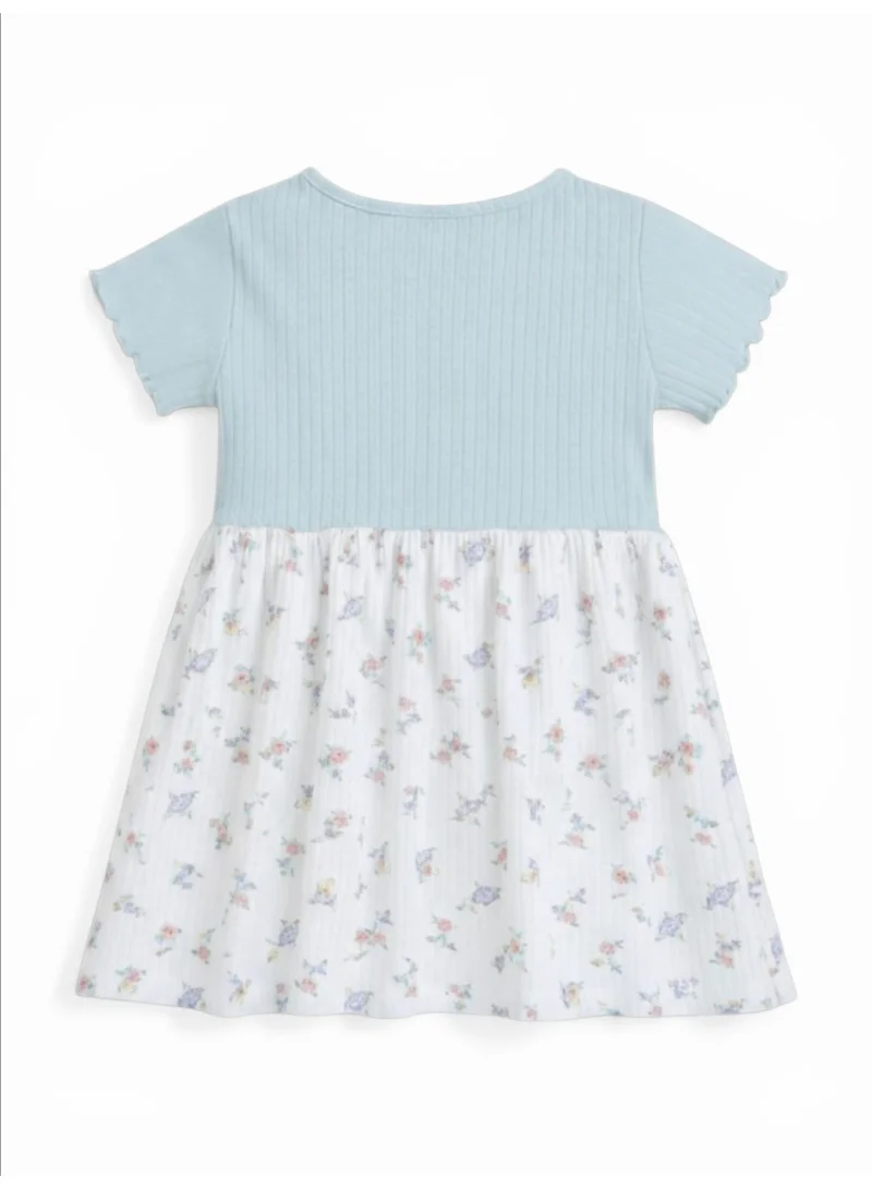 Victor And Jane  Infant Girls Drop Needle Dress with Floral Print Skirt (Mint Stripe Top) for Women | Best Price UAE