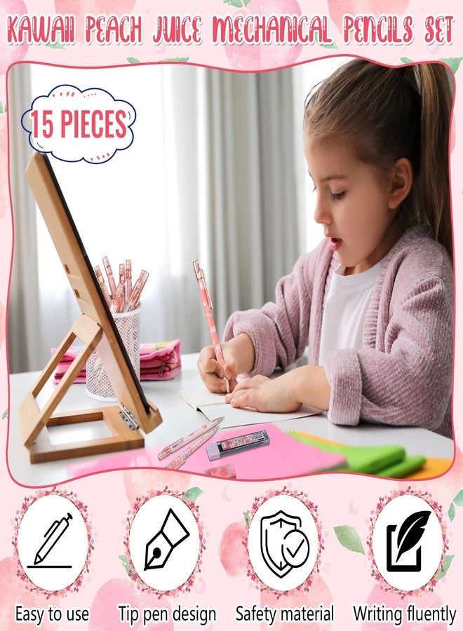 Sabary 15 Pcs Kawaii Mechanical Pencil Set First School Gift Pen Include Peach Mechanical Pencils with Tubes Pencil Refills Cute Juice Peach Eraser School Supplies for Sketching Architecture Drawing (0.7 MM) - Image 4