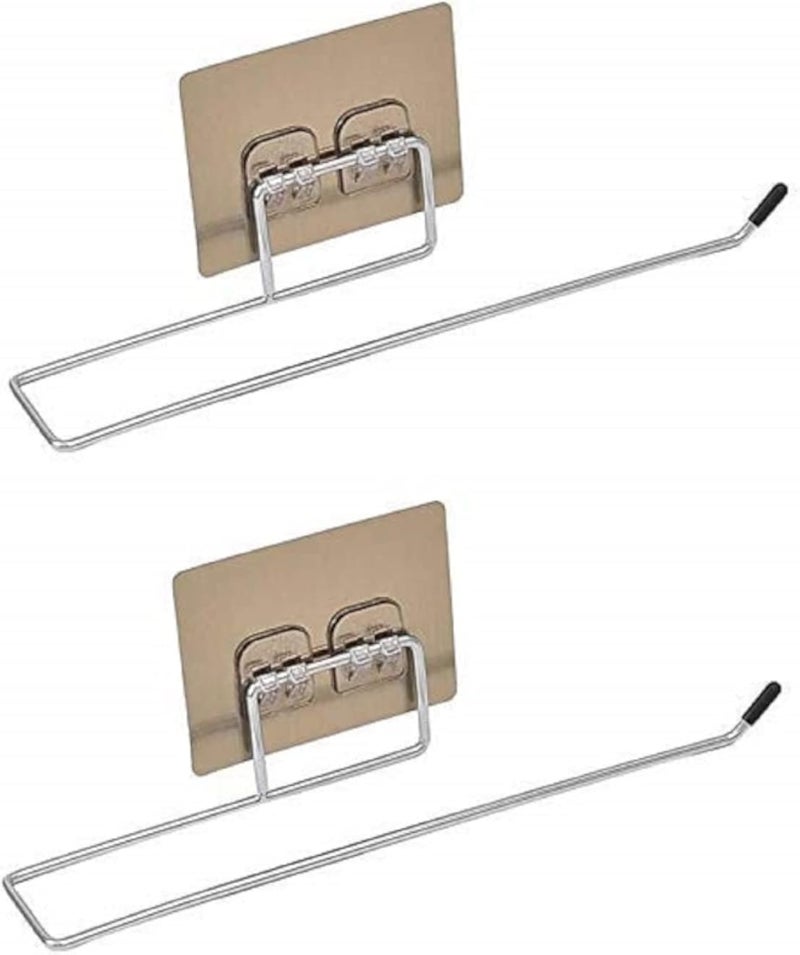 حامل لفائف مناديل لاصق فاخر من الفولاذ المقاوم للصدأ - رف مناشف لاصق للحمام والمطبخ - معدن مقاوم للصدأ، لا حاجة إلى براغي، تصميم عصري، يدوم طويلاً وسهل التنظيف (عبوتان)