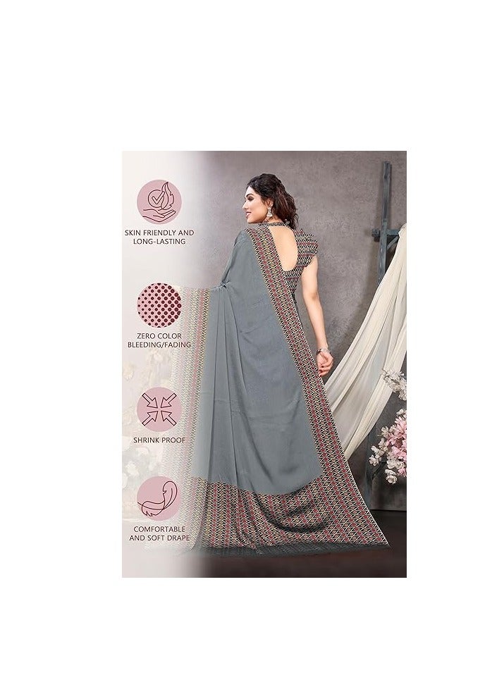 مملكة الإكسسوارات ساري نسائي من أكسسورايز كينجدوم مطبوع عليه شيفون مع بلوزة - Image 3