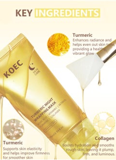 KOEC Turmeric Overnight Wrapping Peel Off Mask with Applicator ,Nourishes Dull with Hydrolyzed Collagen for Glowing Skin & Improved Elasticity,75ml  - Image 2