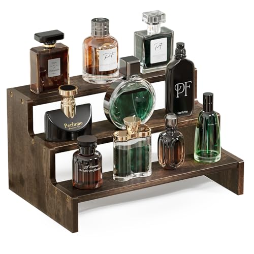 ProCase Wooden Cologne Organizer for Men 3 Tier Perfume Organizer Mens Cologne Stand Holder Storage Display Riser Shelf Rack for Fragrances Candles Cosmetics Cupcake Figure Spice Brown - Image 1