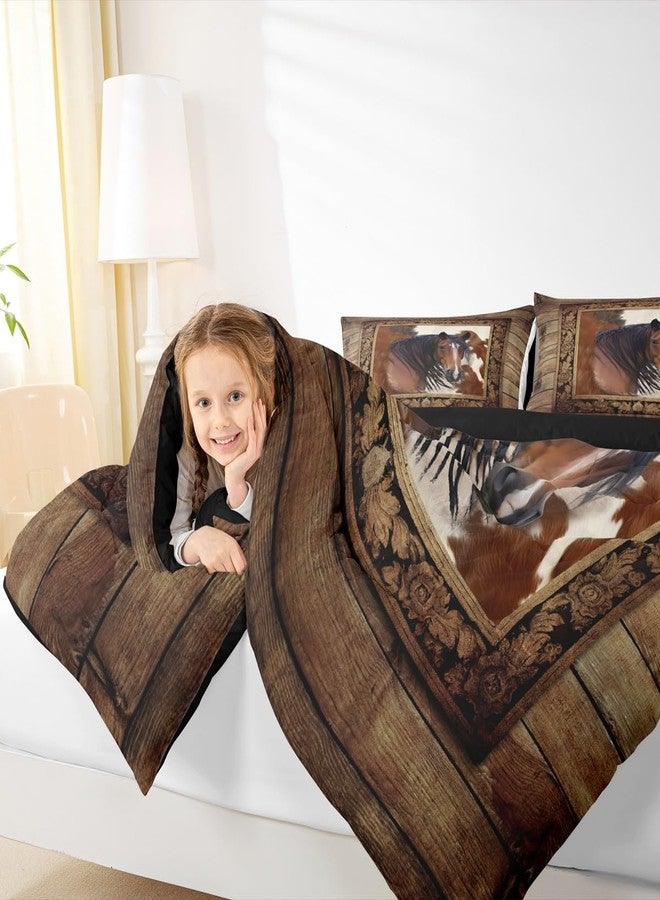 Castle Fairy Western Horse Comforter Set King Size,Brown Cowhide Print Bedding Set Rustic Farmhouse Quilted Duvet Sets 3Pcs for Teens Woman Men Adult Room Decor,Southwest Wild Animals Duvet Insert,2 Pillowcases - Image 3