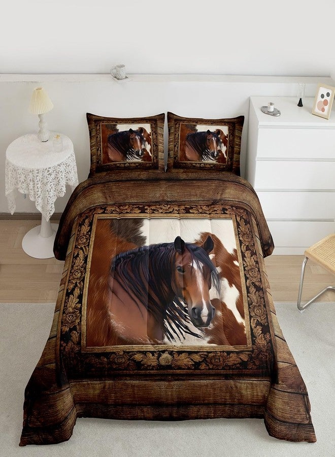 Castle Fairy Western Horse Comforter Set King Size,Brown Cowhide Print Bedding Set Rustic Farmhouse Quilted Duvet Sets 3Pcs for Teens Woman Men Adult Room Decor,Southwest Wild Animals Duvet Insert,2 Pillowcases - Image 4