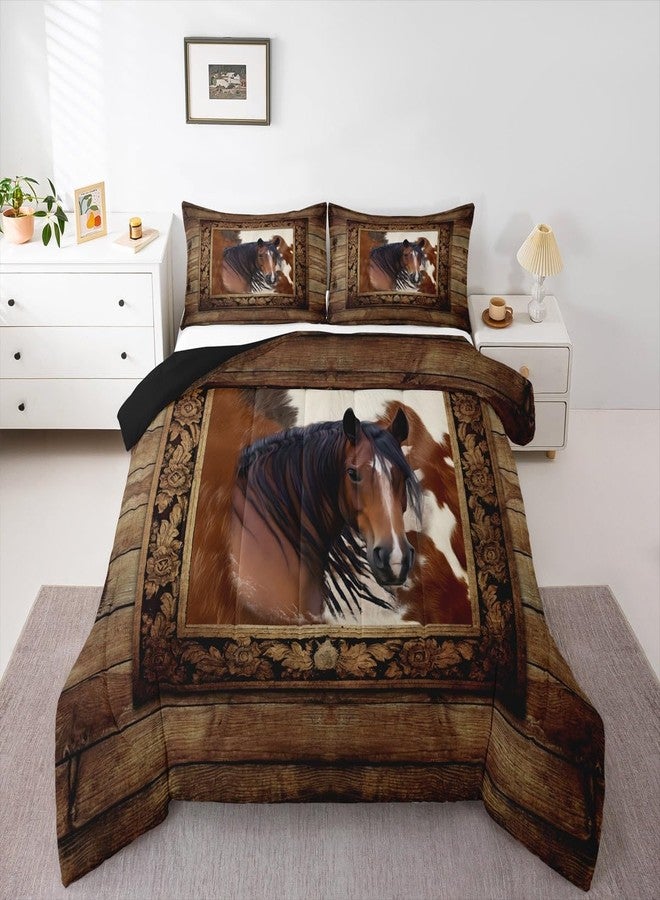 Castle Fairy Western Horse Comforter Set King Size,Brown Cowhide Print Bedding Set Rustic Farmhouse Quilted Duvet Sets 3Pcs for Teens Woman Men Adult Room Decor,Southwest Wild Animals Duvet Insert,2 Pillowcases - Image 5