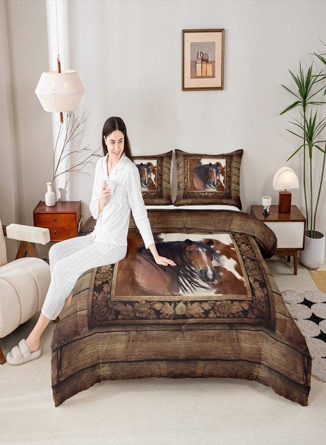 Castle Fairy Western Horse Comforter Set King Size,Brown Cowhide Print Bedding Set Rustic Farmhouse Quilted Duvet Sets 3Pcs for Teens Woman Men Adult Room Decor,Southwest Wild Animals Duvet Insert,2 Pillowcases - Image 1