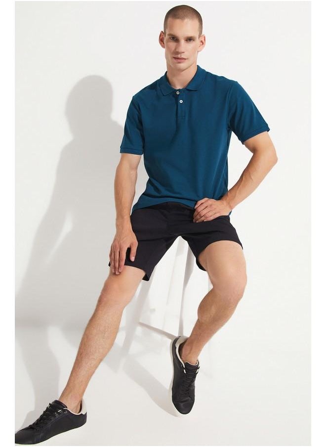 JUNE - June Men 100% Cotton Basic Relaxed Fit Polo Neck Tshirt Dark Teal - Image 1