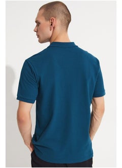 JUNE June Men 100% Cotton Basic Relaxed Fit Polo Neck Tshirt Dark Teal  - Image 1