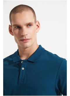 JUNE June Men 100% Cotton Basic Relaxed Fit Polo Neck Tshirt Dark Teal  - Image 5