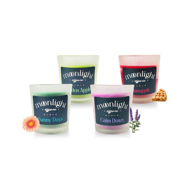 Moonlight Essence Moonlight Essence Scented Candle Set Pack of 4 Votive Candles Lavender Green Apple Ocean Fresh Cinnamon Apple Fragrances LongLasting Home Fragrance for Relaxation Elegant Dcor - Image 1