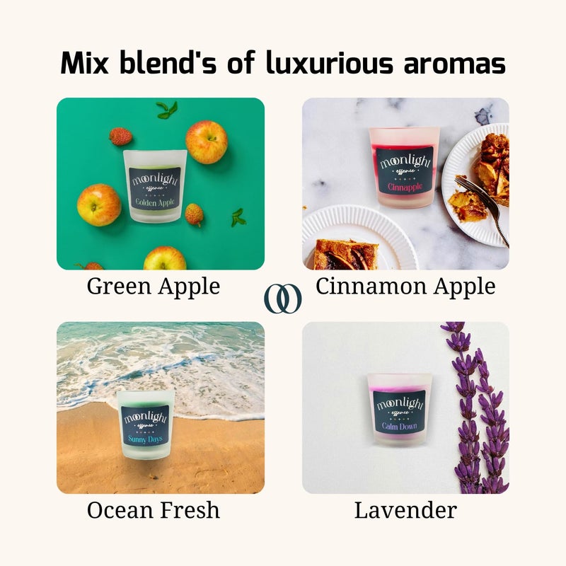 Moonlight Essence Moonlight Essence Scented Candle Set Pack of 4 Votive Candles Lavender Green Apple Ocean Fresh Cinnamon Apple Fragrances LongLasting Home Fragrance for Relaxation Elegant Dcor - Image 2