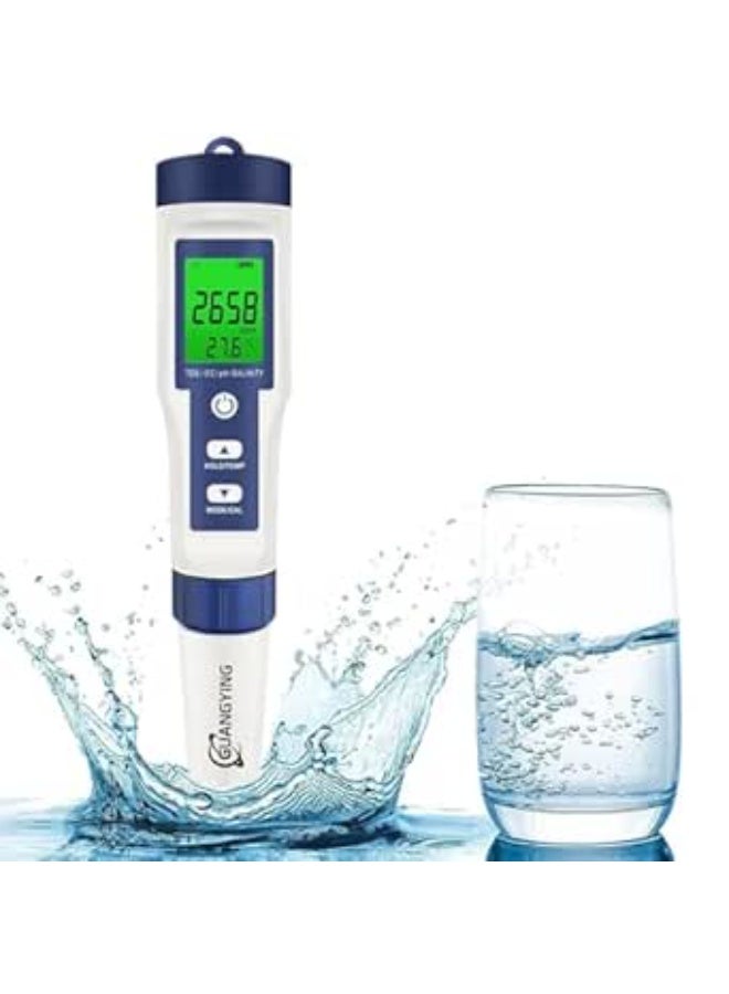 Generic GuangYing 5 in 1 PH Meter,PH/TDS/EC/Salinity/Temp Meter for Water, High Accuracy Water Testing Kits for Drinking Water, Pools, Fish Tank, and Hydroponics,with 3 PH Buffer Powders - Image 1