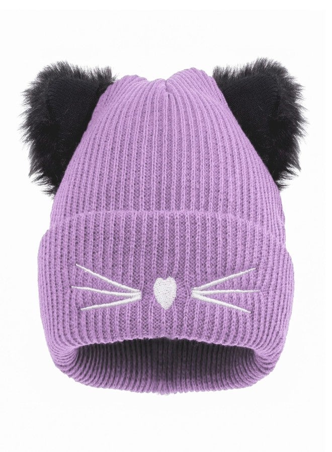 LUCKYBUNNY Women Girls Cute Cat Ears Beanie Hat Winter Crochet Knit Cap - Image 1