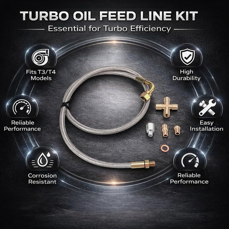 مجموعة خط تغذية زيت التربو 1/8NPT AN4 ملائمة لـ T3 T4 T04E T60 T61 T70 - خط تصريف زيت خالٍ من التسرب، بناء معدني متين لتشحيم تربو موثوق - Image 4