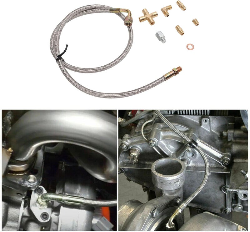 مجموعة خط تغذية زيت التربو 1/8NPT AN4 ملائمة لـ T3 T4 T04E T60 T61 T70 - خط تصريف زيت خالٍ من التسرب، بناء معدني متين لتشحيم تربو موثوق - Image 5