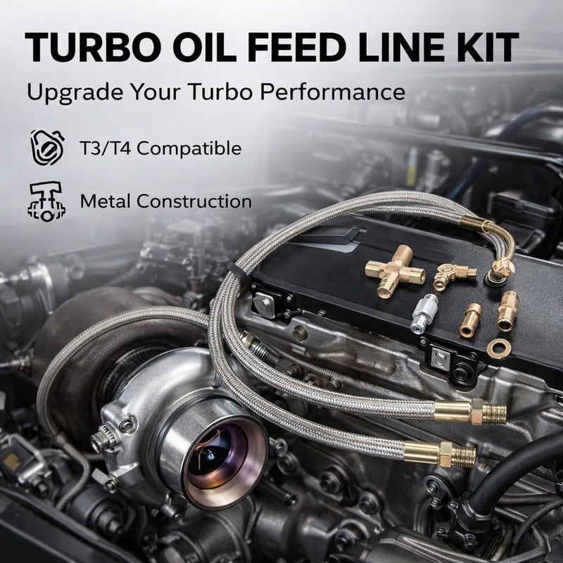 مجموعة خط تغذية زيت التربو 1/8NPT AN4 ملائمة لـ T3 T4 T04E T60 T61 T70 - خط تصريف زيت خالٍ من التسرب، بناء معدني متين لتشحيم تربو موثوق - Image 2