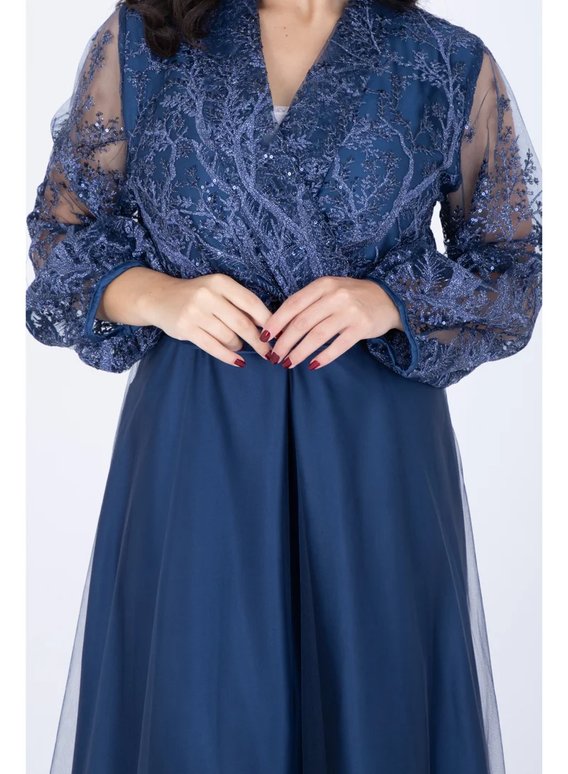 IKKXA Chiffon Layered Dress Applique Design IK1058 Blue