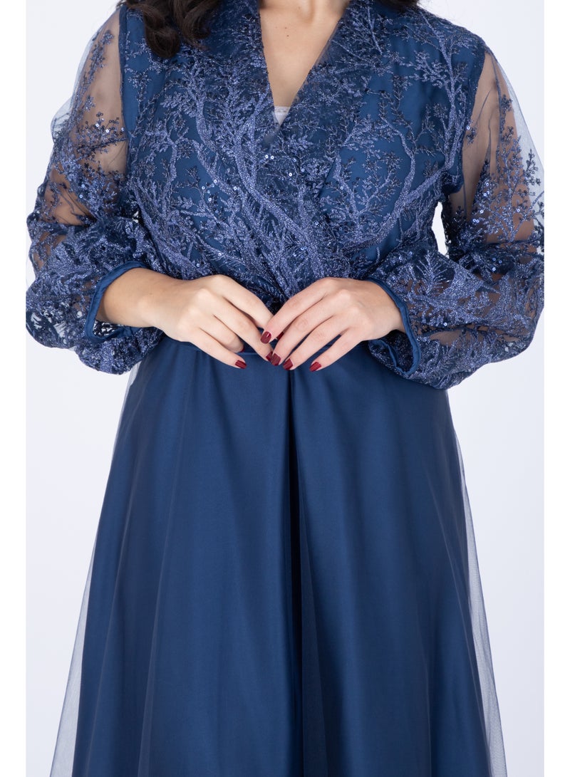 IKKXA Chiffon Layered Dress Applique Design IK1058 Blue - Image 2