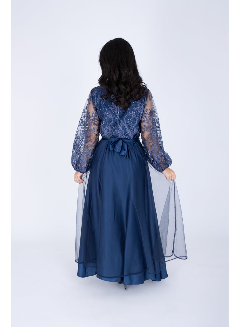 IKKXA Chiffon Layered Dress Applique Design IK1058 Blue - Image 4