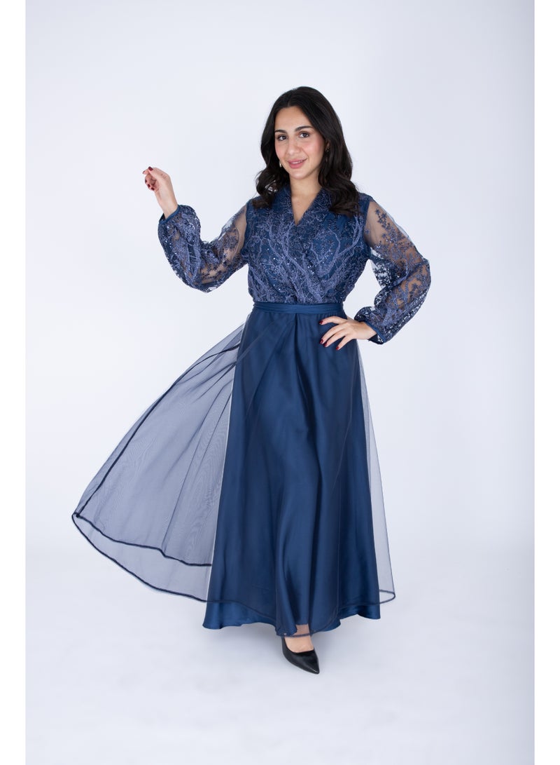 IKKXA Chiffon Layered Dress Applique Design IK1058 Blue - Image 5