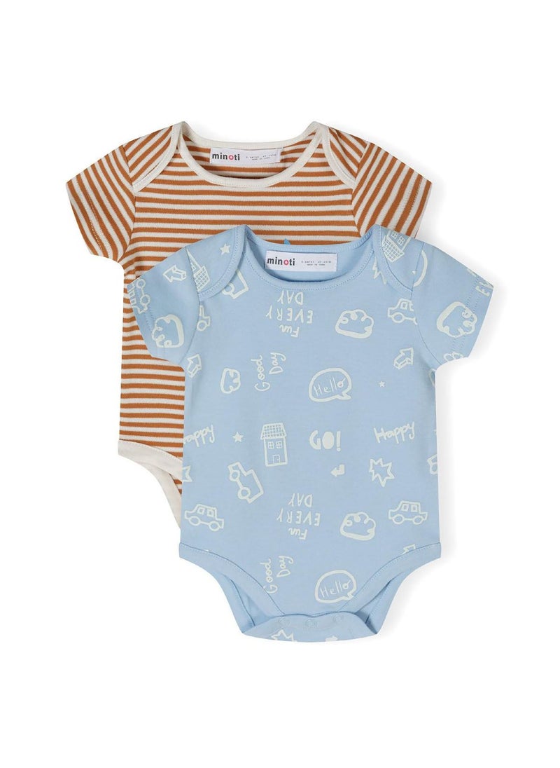 MINOTI 2-Pack Short Sleeve Baby Bodysuits with Snap Closures - Image 1