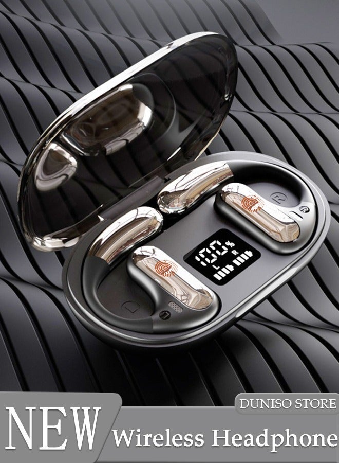 DUNISO Wireless Headphones Bluetooth Ear Clip Earphones Open Ear with Mic Wireless Charging Case LED Power Display and Touch Control for Running Sport Gym - Image 1